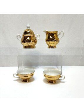 Bavaria Mayer Wiesau Gold Porcelain Coffee Tea Lot 4 Chip On Creamer 1950 - 1960